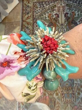 NEW Hush RED/Ivory Coral red green Wide stretch bracelet
